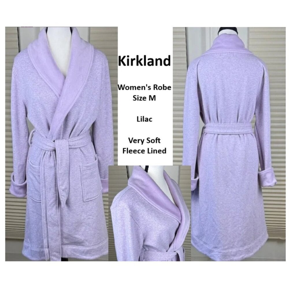 Kirkland Signature Robe Lilac Purple Fleece Lined Housecoat Pajamas Women's Sz M - Picture 1 of 14